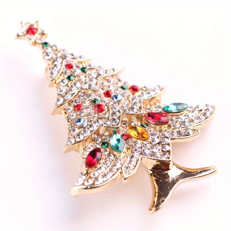Elegant Christmas Tree Crystal Brooch Pin for Women Men Festival Gift