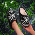 Halloween Spider Web Pattern Plush Woolen Cotton Indoor Slippers - Non-Slip Comfortable Shoes for Men & Women
