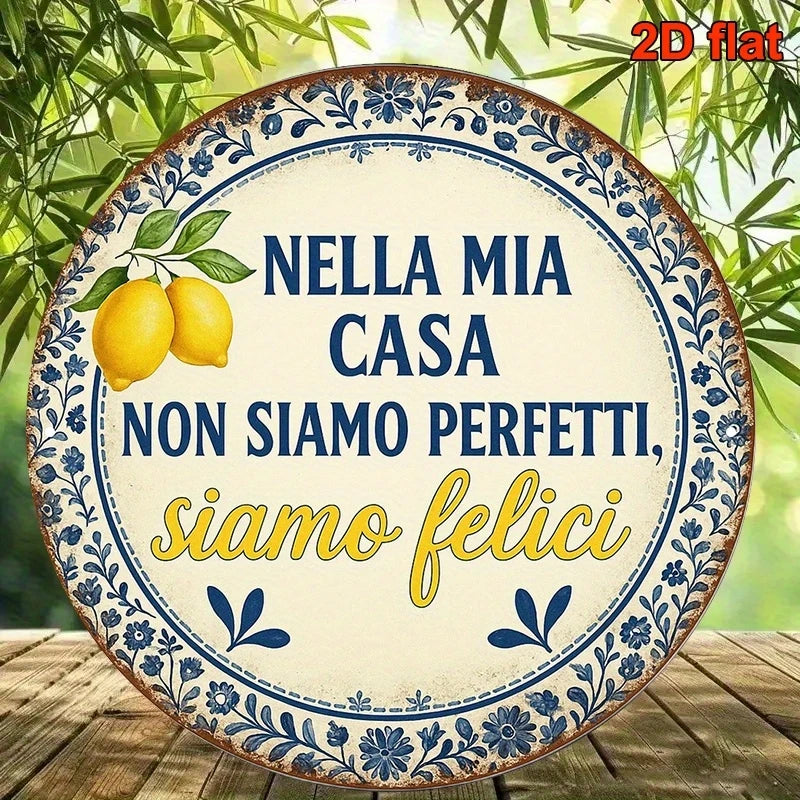 20cm Wooden Wall Decoration Disc with Italian Proverb - Rustic Farm Theme