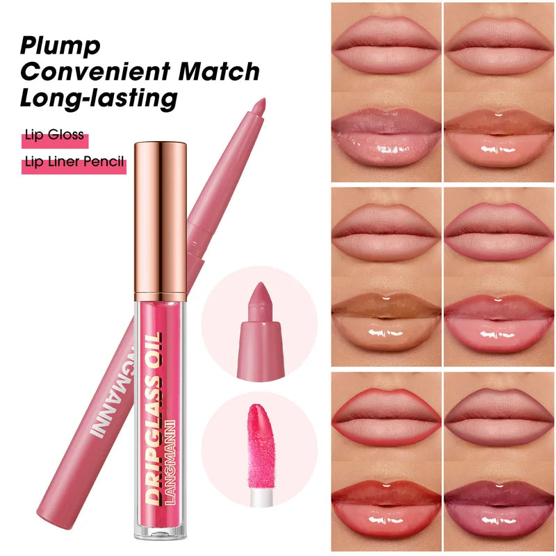 Matte Lip Liner & Lip Gloss Set - Waterproof Long-Lasting Lip Makeup Kit