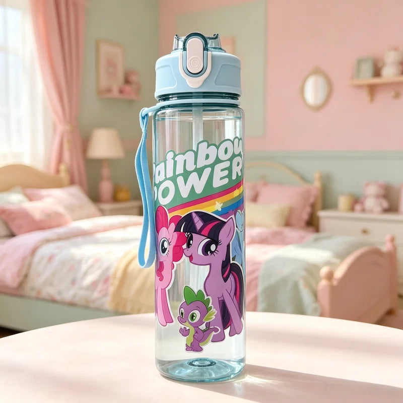 Cute Cartoon Water Bottle with Straw Leak-Proof Reusable Drink Container for Kids and Adults