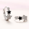 Women Star Hoop Earrings with CZ and Black Enamel - Delicate Circle Jewelry