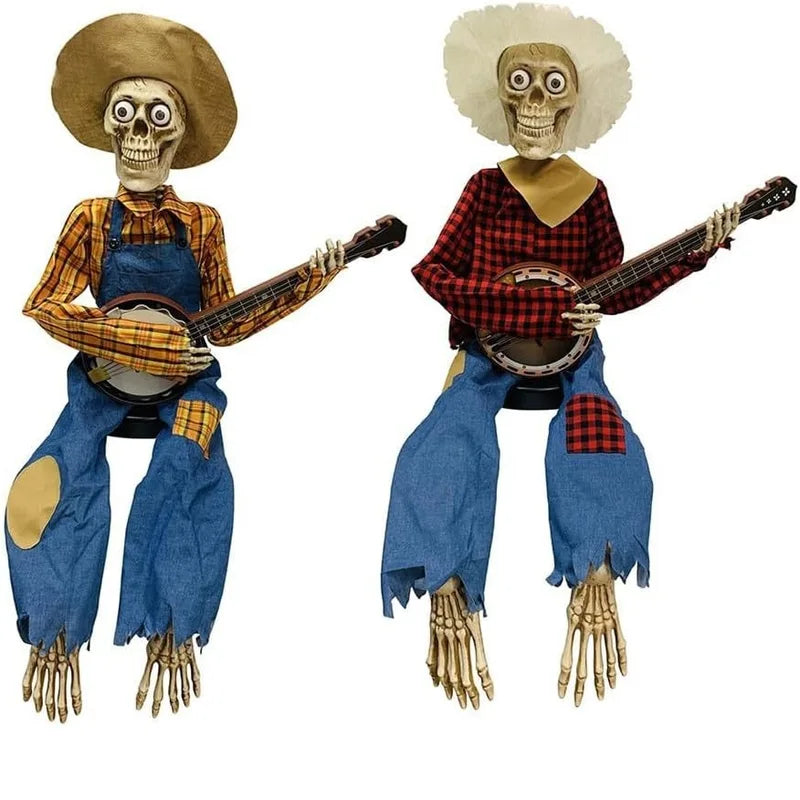 Halloween Animatronic Skeletons with Banjo - Indoor & Outdoor Yard Decor