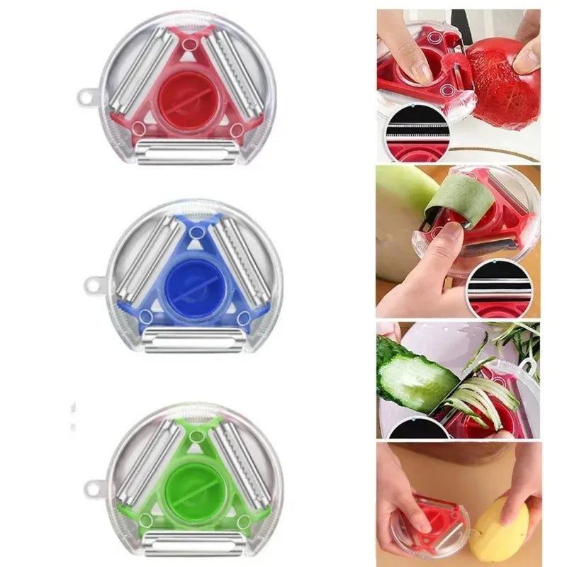 3-in-1 Rotary Vegetable Peeler Set - Stainless Steel Multi-Purpose Slicer Grater Shredder for Kitchen