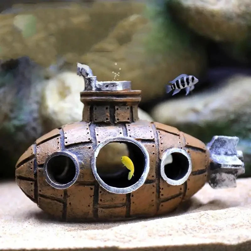 Aquarium Submarine Decoration - Fish Tank Resin Shelter & Landscape Ornament