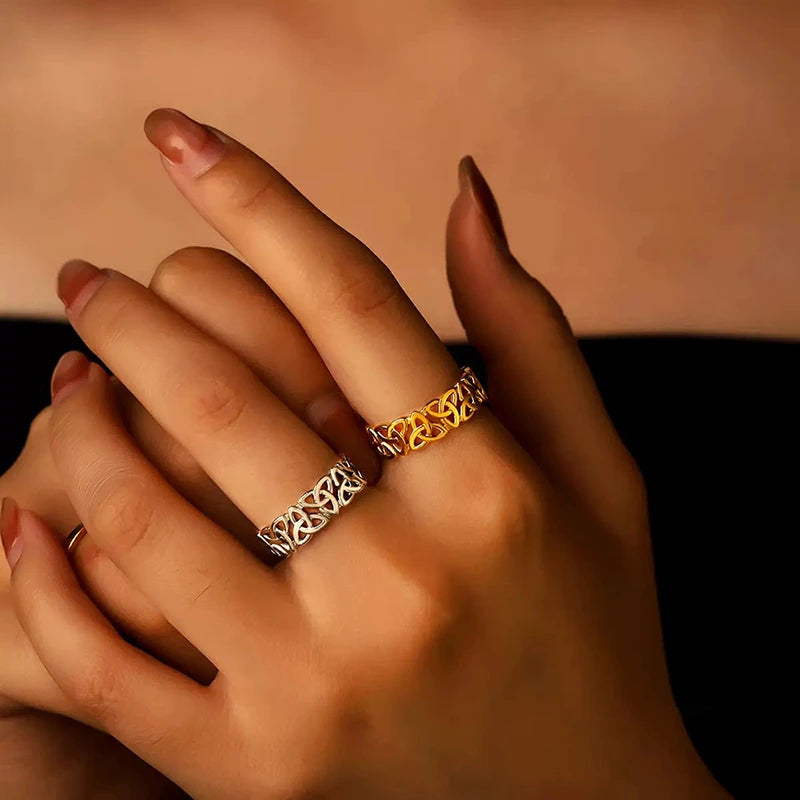 Adjustable Stainless Steel Knot Rings for Men Women Waterproof & Fading-Resistant Jewelry