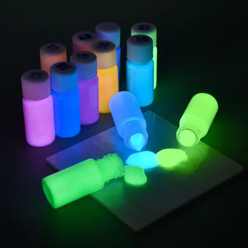 Fluorescent Luminous Paint Set - Glow In The Dark Acrylic Paints for Artwork & Parties