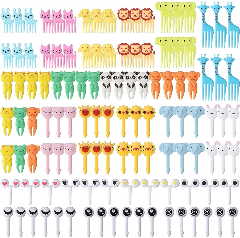 Kids Fruit Forks Set for Lunch Boxes - Mini Plastic Dessert & Snack Forks