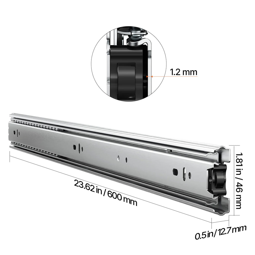 Heavy Duty Drawer Slides 10 Pairs Full Extension Ball Bearing Cabinet Rails 100LB Load
