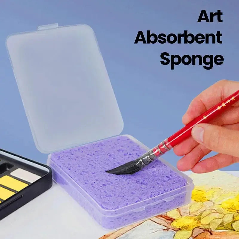 Water Absorbing Art Sponge Set for Painting & Cleaning - Reusable Cotton Watercolor Brushes