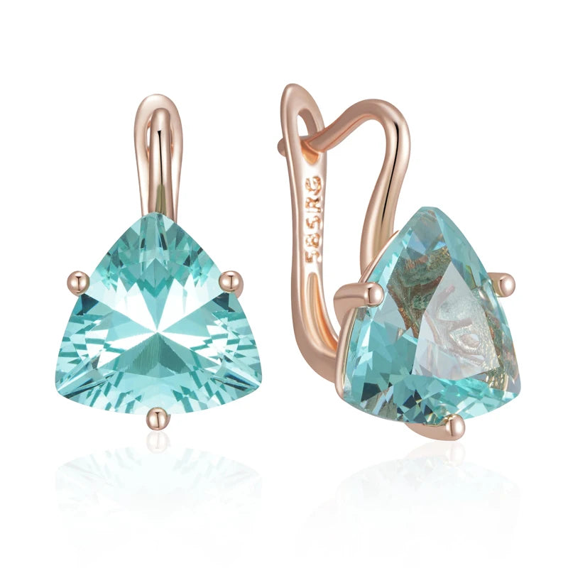 Green Natural Zircon Dangle Earrings for Women Rose Gold Wedding Jewelry