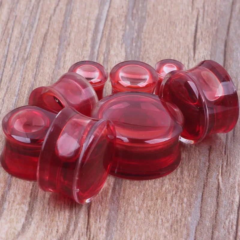 Halloween Blood Red Liquid Filled Double Saddle Ear Plugs Gauges Jewelry Set