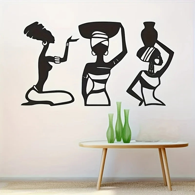 African Women Wall Art Decor Set - Metal Hanging Ornament for Living Room & Bedroom
