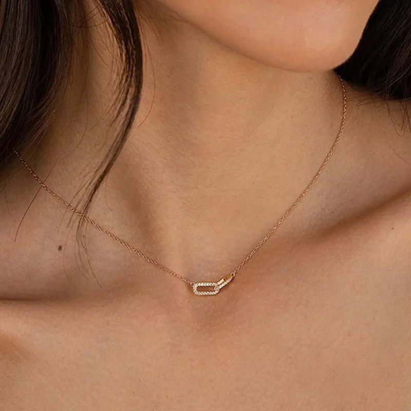 Women’s Geometric Double Ring Necklace with Zircon Micro Inlay – Gold & Red-Brown Variants