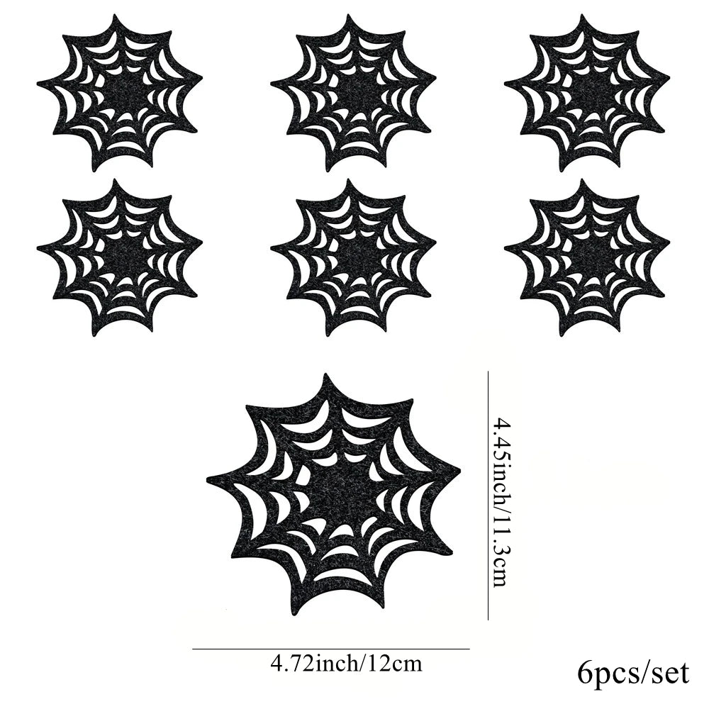 6Pcs Halloween Spider Web Coasters Black Non-Woven Party Decorations
