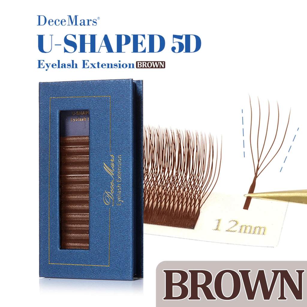 U-Shaped 5D Eyelash Extensions - Brown Synthetic Hair for Makeup