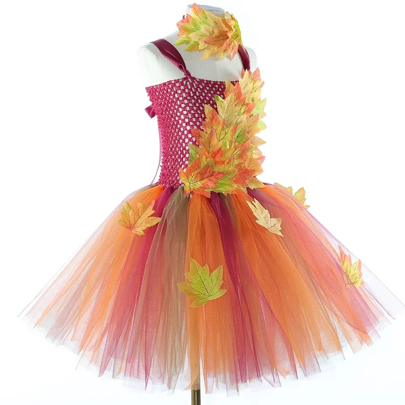 Kids Fairy Costume Dress for Girls Woodland Fall Tulle Princess Dress-Up Halloween Thanksgiving