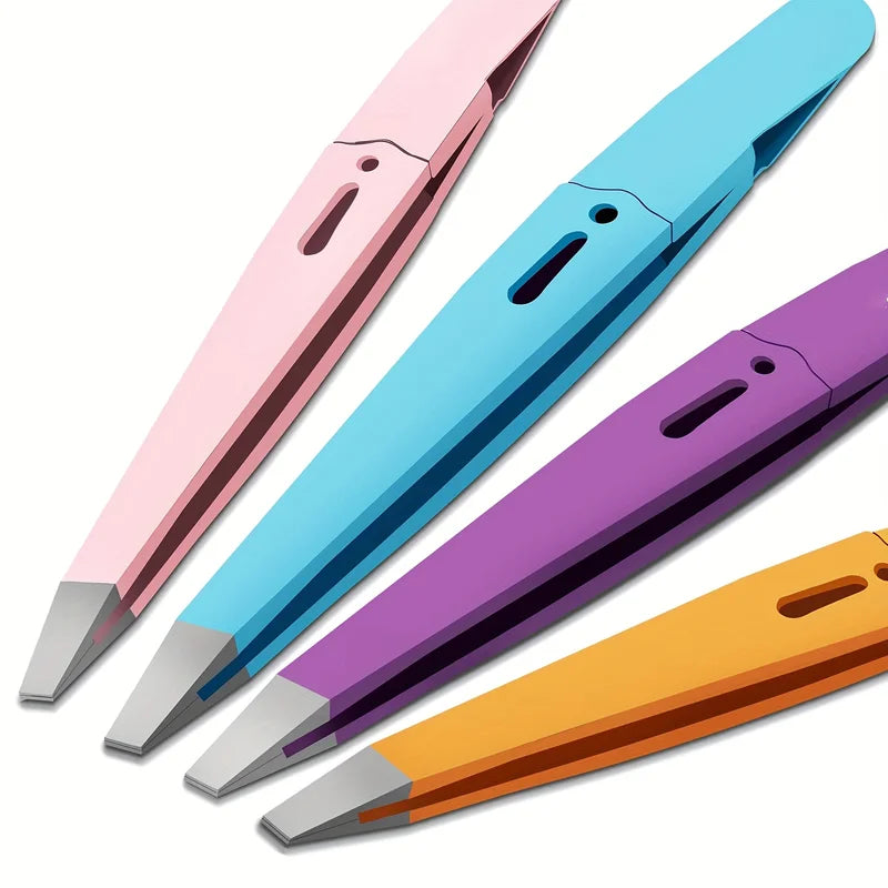 Stainless Steel Eyebrow Tweezers Slant & Precision Tips for Hair Removal