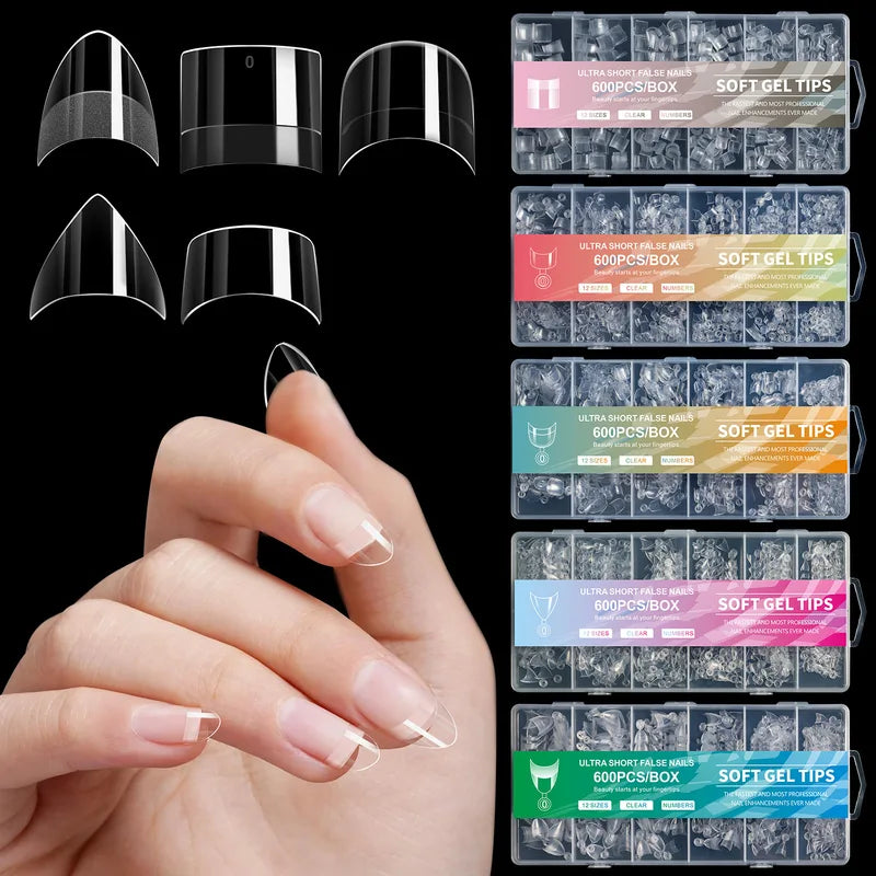600PCS French False Nail Tips - Almond Square Acrylic Press-On Manicure Set