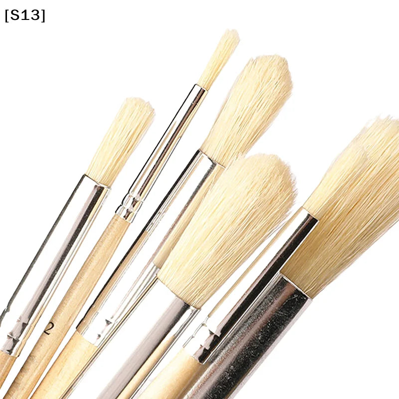 12Pcs Oil & Acrylic Art Brushes Set - Round Pig Bristle Hair with Long Wooden Handles