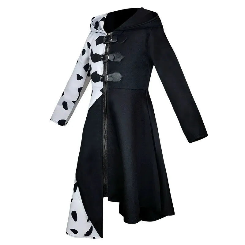 Girls Cruella Deville Costume Jumpsuit Dress Halloween Cosplay Party Outfit