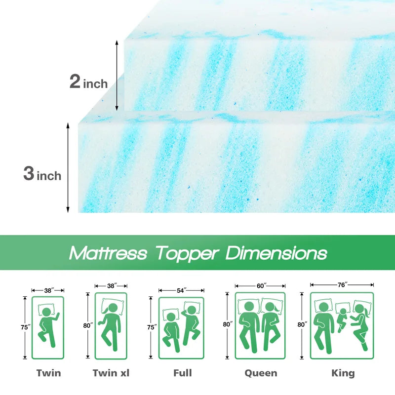 Queen Size Gel Memory Foam Mattress Topper - Thick Cooling Bed Topper for Comfortable Sleep