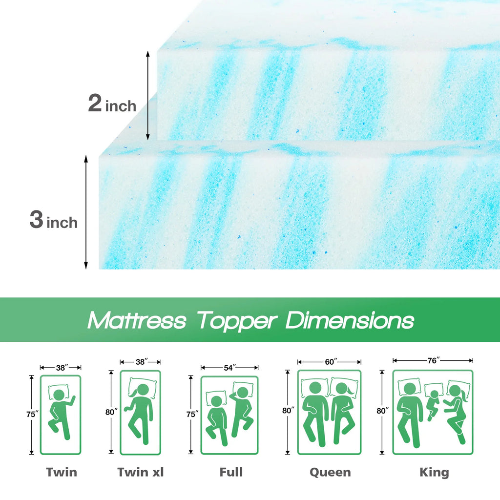 Queen Size Gel Memory Foam Mattress Topper - Thick Cooling Bed Topper for Comfortable Sleep