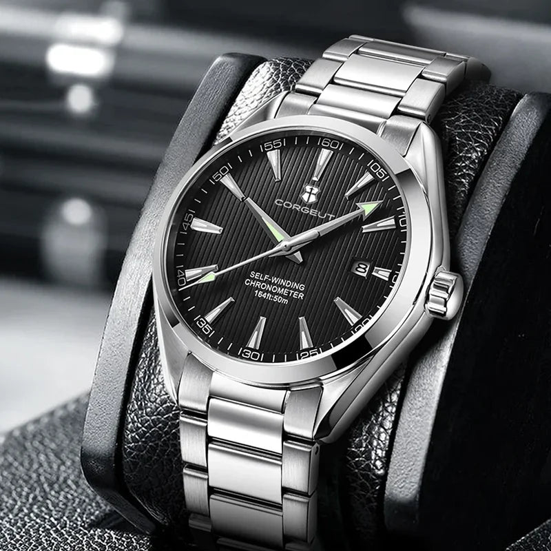 41mm Automatic Mechanical Wristwatch with Sapphire Glass and Stainless Steel Band