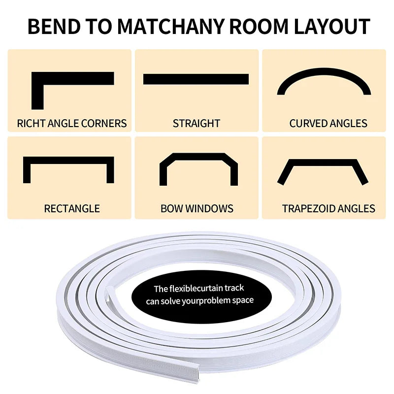 Flexible Bendable Curtain Track for Room Dividers, Windows & Bathrooms