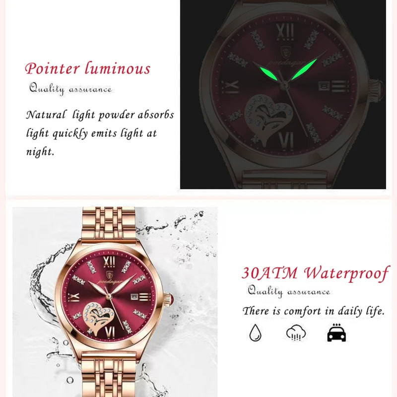 Luxury Waterproof Luminous Quartz Women's Wristwatch - Stainless Steel Elegant Fashion Watch