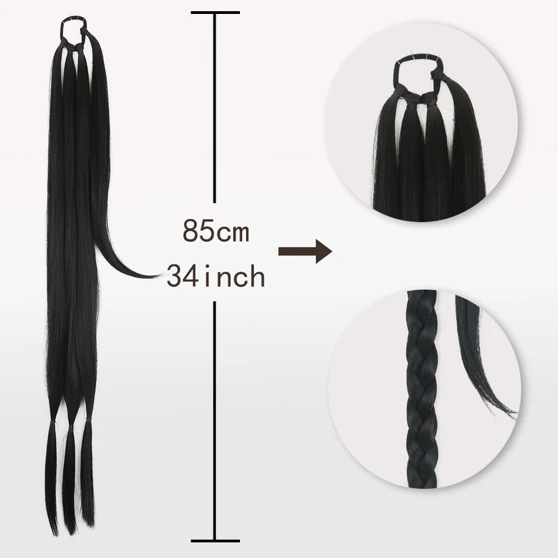 Synthetic Braided Ponytail Extensions for Women Long Hairpiece with Hair Tie - Black & Blonde