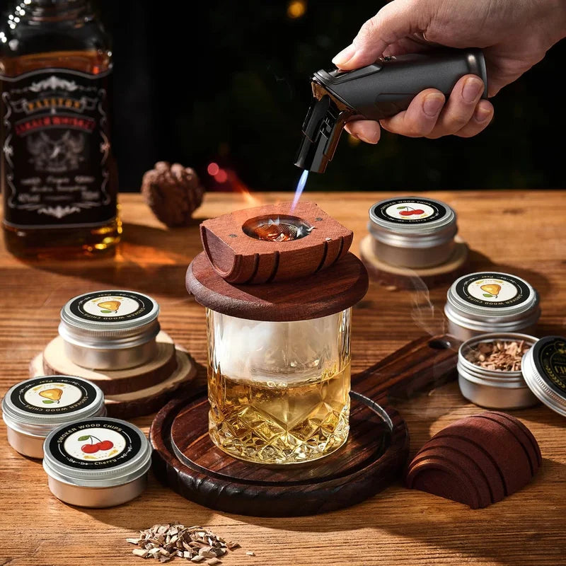 Whiskey Smoker Kit with 6 Flavors and Wood Chips for Cocktails - Infuser for Old Fashioned & Bourbon Drinks