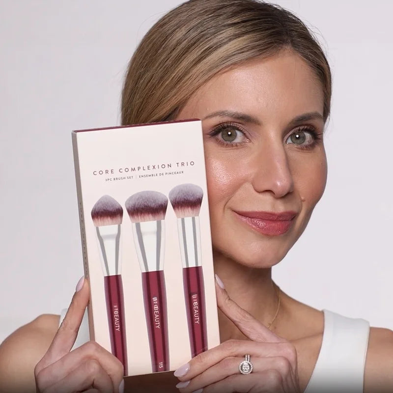 3-Piece Face Makeup Brush Set - Complexion, Foundation, Concealer Tools