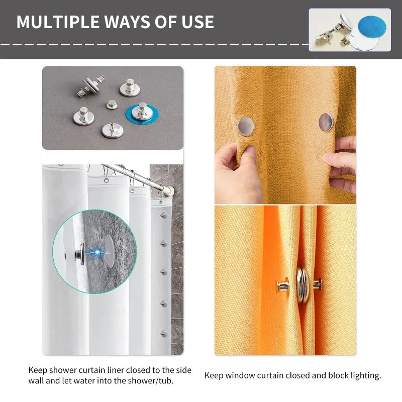 Magnetic Curtain Clips Wall Mount Shower Window Fastener Set - Adjustable Length