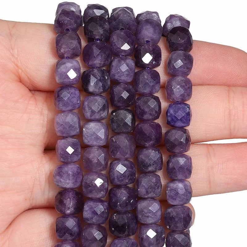 Natural Amethyst Beads 7-8mm Faceted Square Cube Loose Jewelry Making Supplies