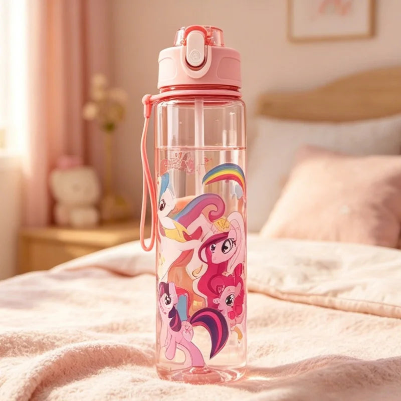 Cute Cartoon Water Bottle with Straw Leak-Proof Reusable Drink Container for Kids and Adults