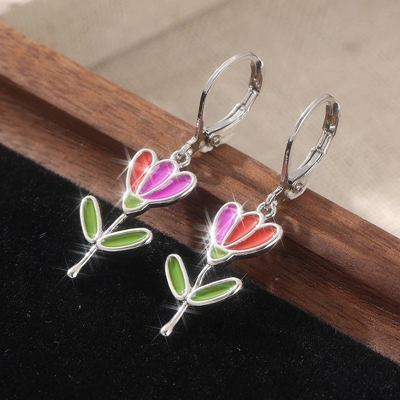 Elegant Handmade Floral Drop Earrings for Women Vintage Festival Jewelry