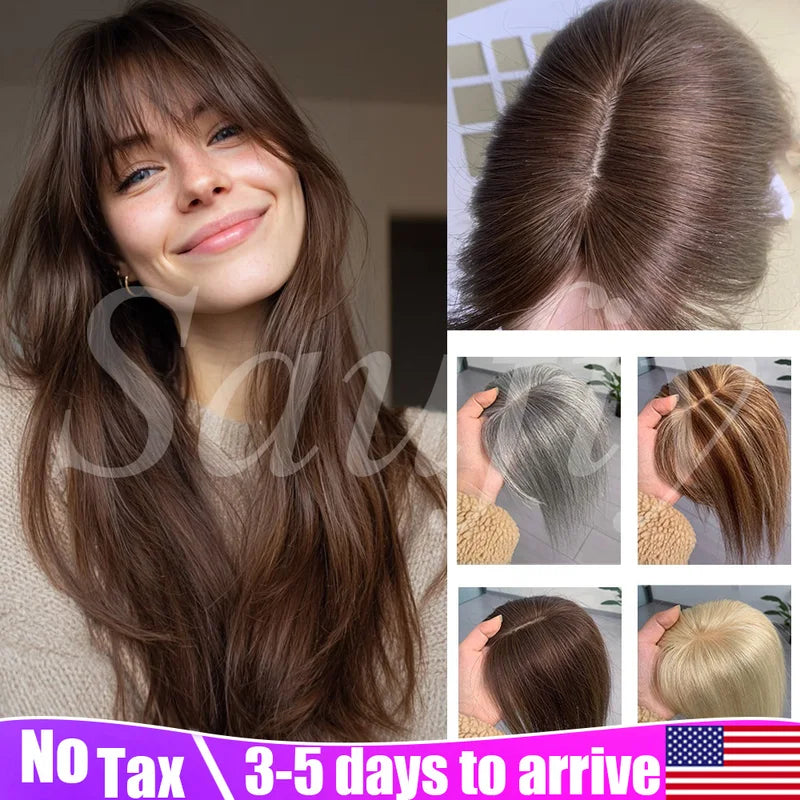 Human Hair Toppers for Women - Clip-In Volumizer & Thinning Hair Cover, 8-14 Inch Options