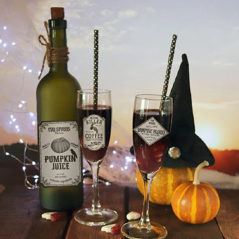 12-Pack Halloween Potion Wine Bottle Labels - Spooky Apothecary Stickers for Haunted House Decor