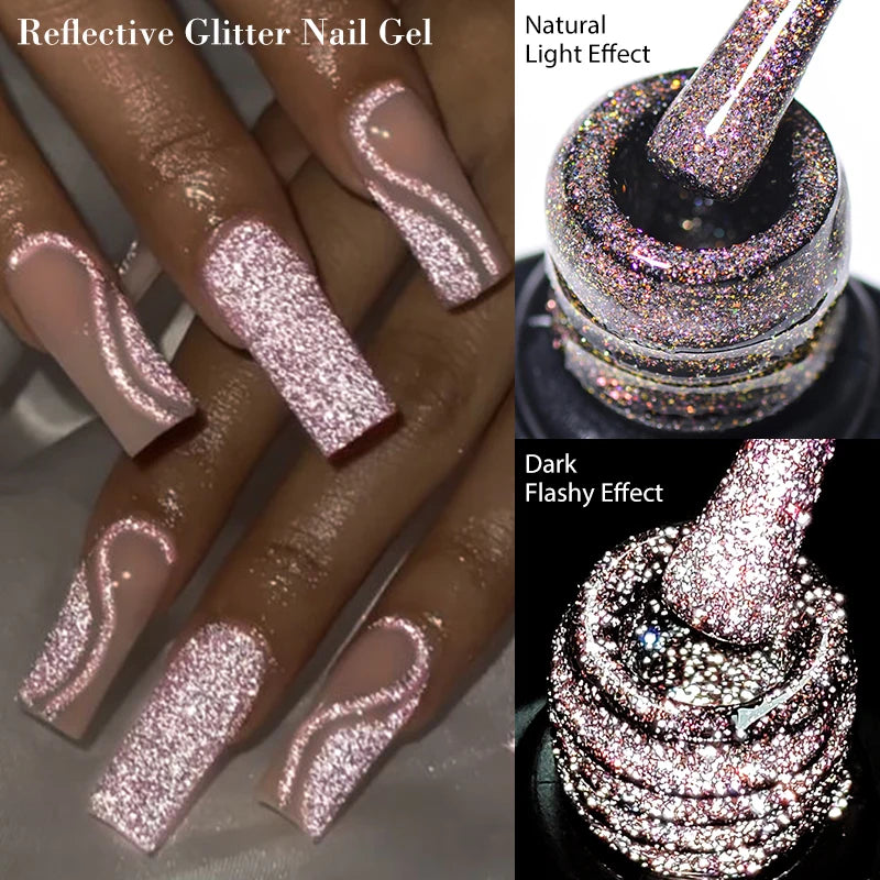 Reflective Glitter Gel Nail Polish - Semi-Permanent 7ml UV & LED Soak Off Varnish