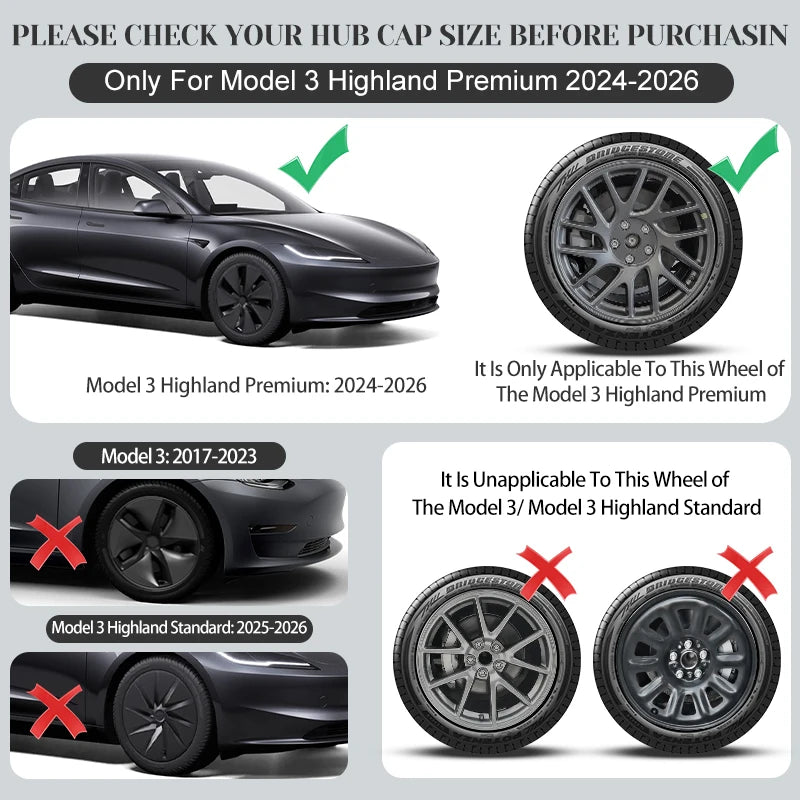 Set of 4 18-Inch Turbine Style Wheel Covers for Tesla Model 3 Highland