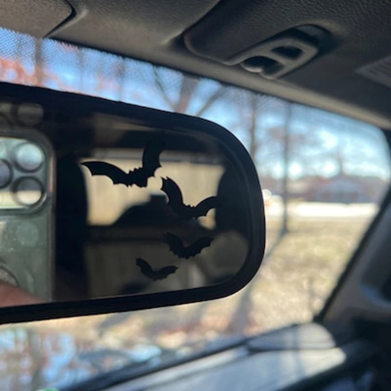 Car Interior Decor Stickers - Waterproof Halloween Bats Vinyl Decals for Rearview Mirror
