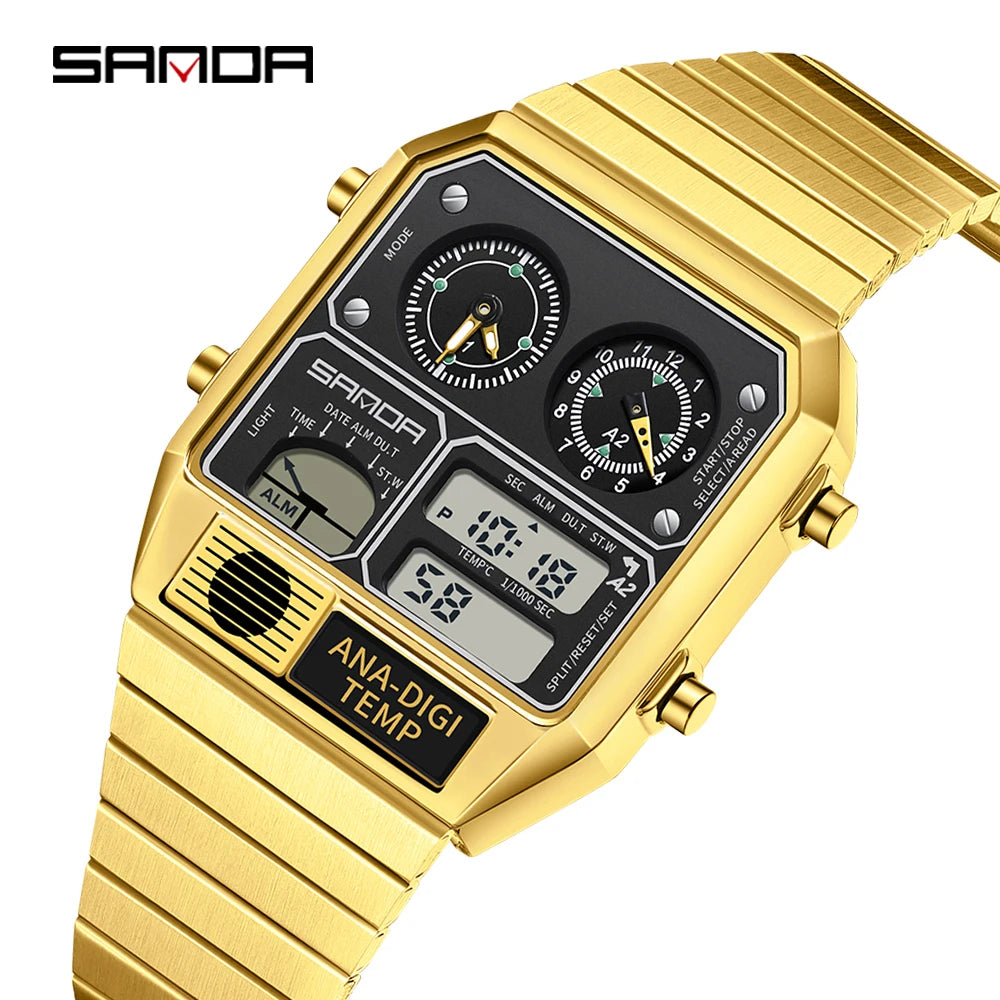 Men's LED Digital Chronograph Square Sports Watch with Thermometer & Stopwatch