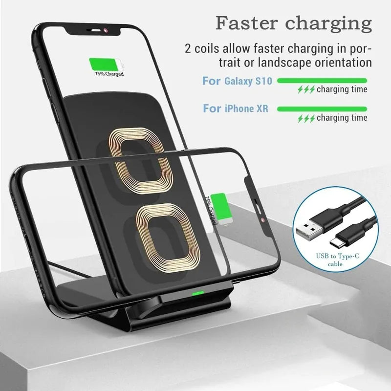 Wireless Charging Stand Fast Support for Samsung, iPhone, Xiaomi - Qi Quick Charger
