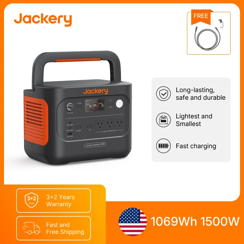 Portable Power Station 1000W Solar Generator with 5M Extension Cord for Camping RV Emergencies