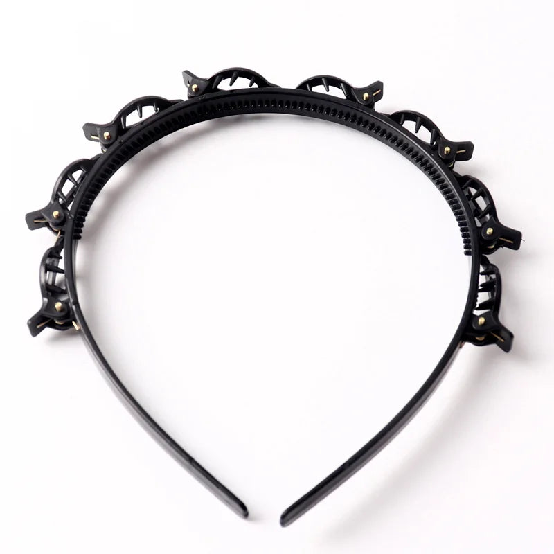 Woven Hairband with Clips for Bangs - Multi-Layer Hollow Braided Head Accessory