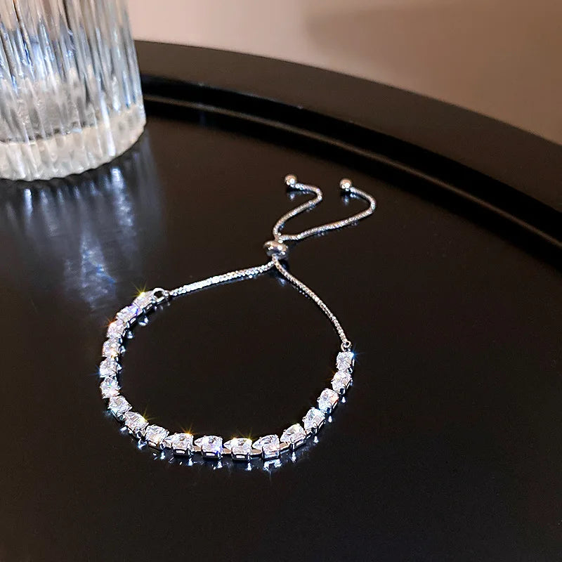 Luxury Adjustable Geometric Square Rhinestone Bracelet for Women - Party Wedding Jewelry