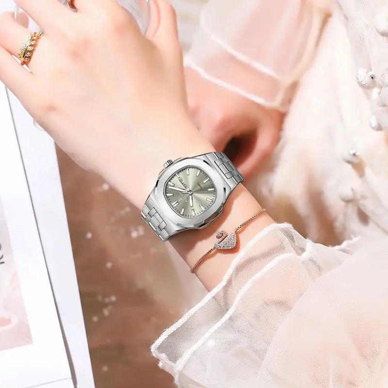 Square Women's Waterproof Luminous Quartz Watch with Date - Stainless Steel, Fashion Gift
