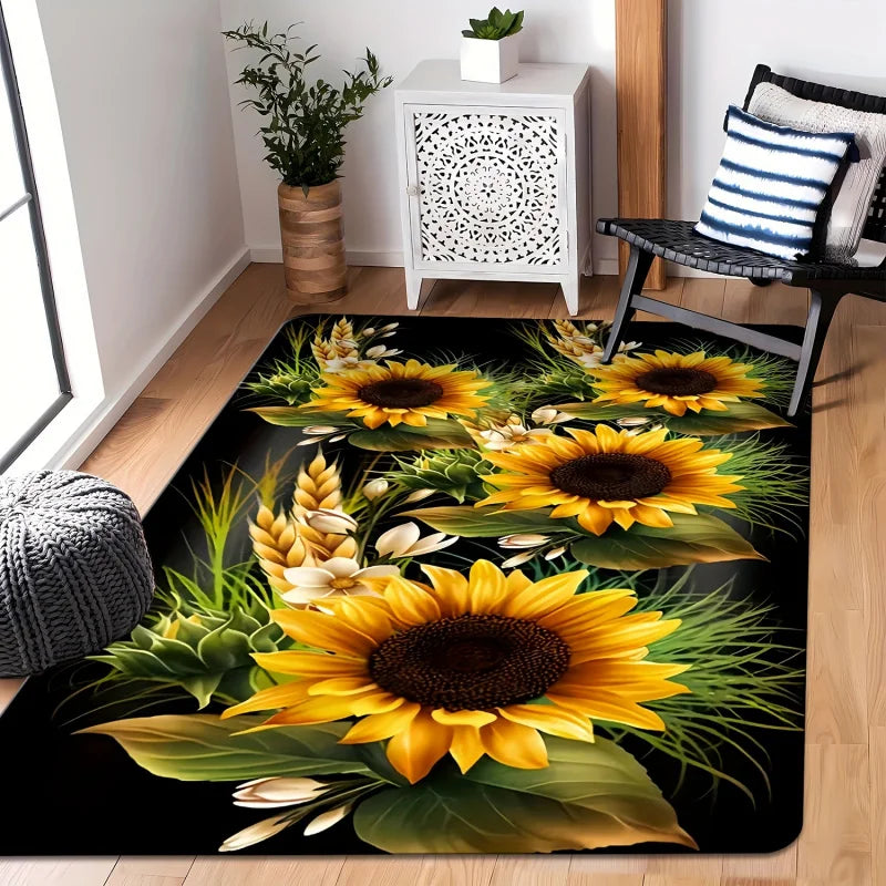 Sunflower Pattern Area Rug - Machine Washable Indoor Home Decor - Multiple Sizes
