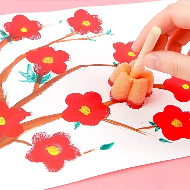 Mini Colorful DIY Painting Sponge Brush Set for Kids Arts and Crafts - 5 Pieces